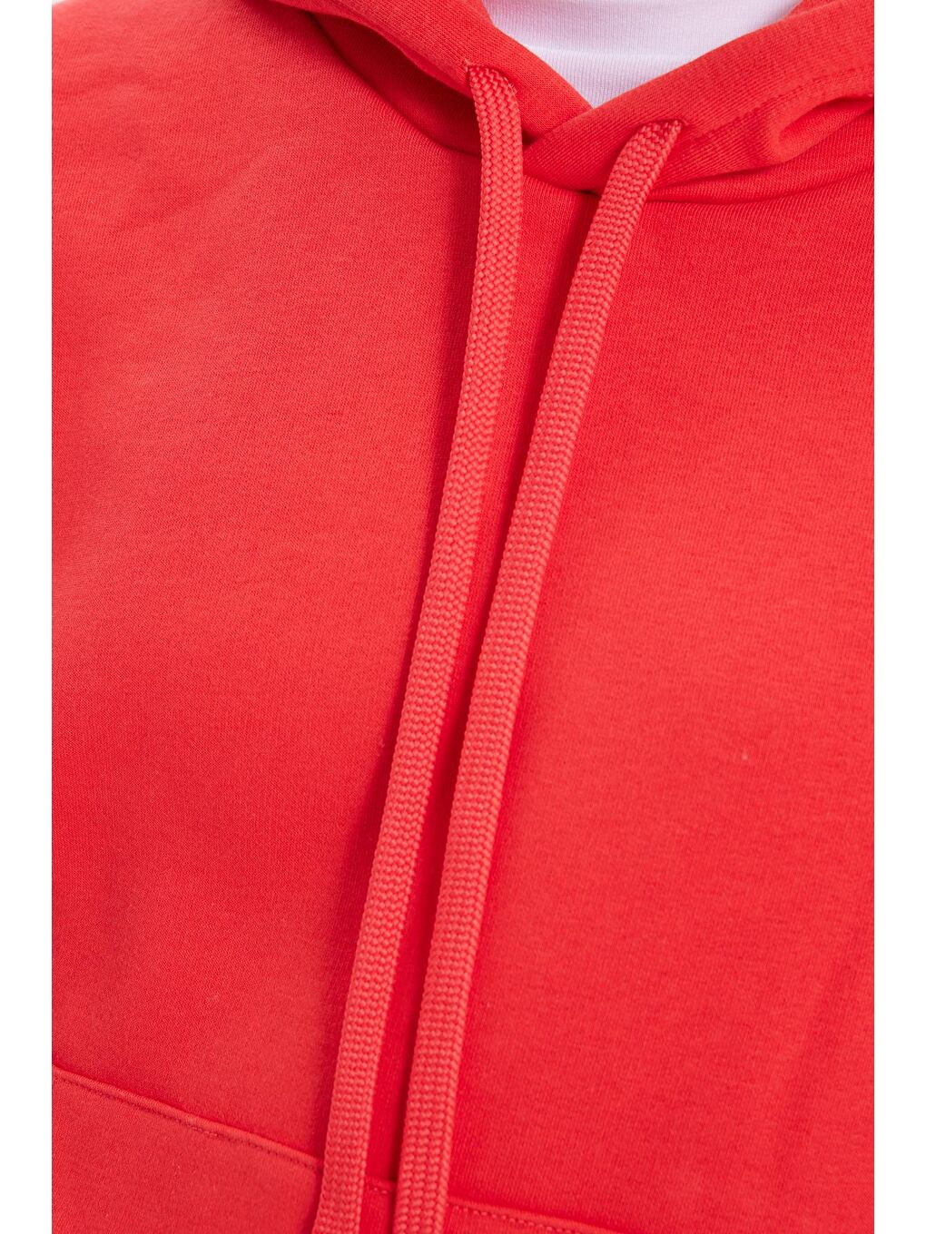 Kırmızı Kadın Oversize Geniş Kesim Pamuklu Yumuşak Dokulu İçi Polarlı Basic Nar Renk Kapüşonlu Sweatshirt-5