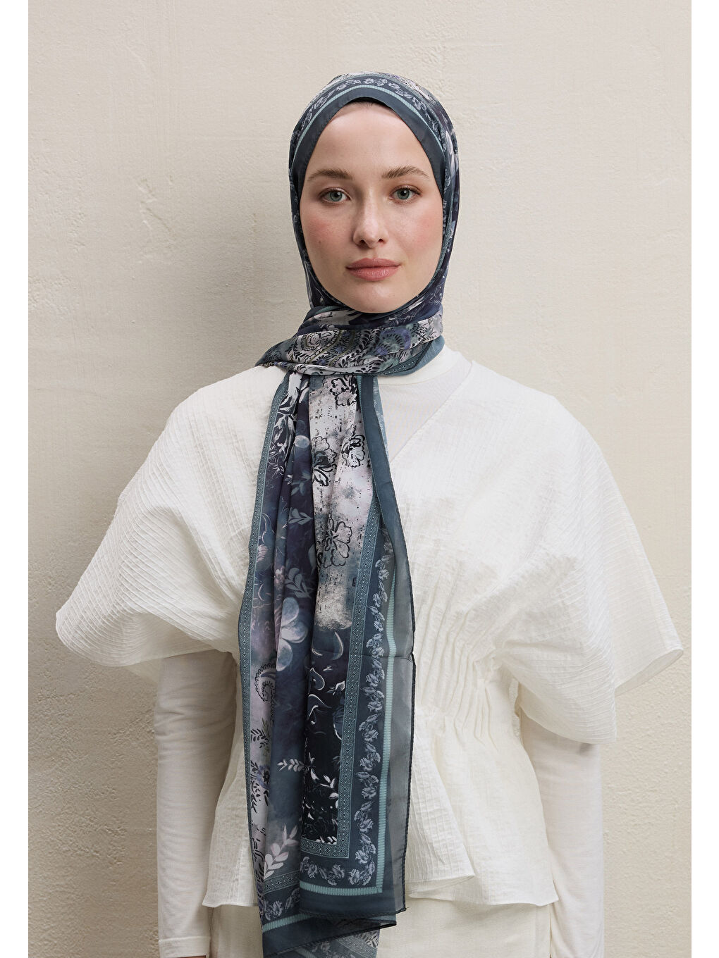 Ellen Desen İpek Krep Şal Mint Yeşili-1