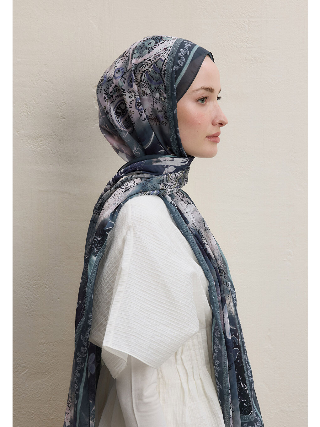 Ellen Desen İpek Krep Şal Mint Yeşili-2