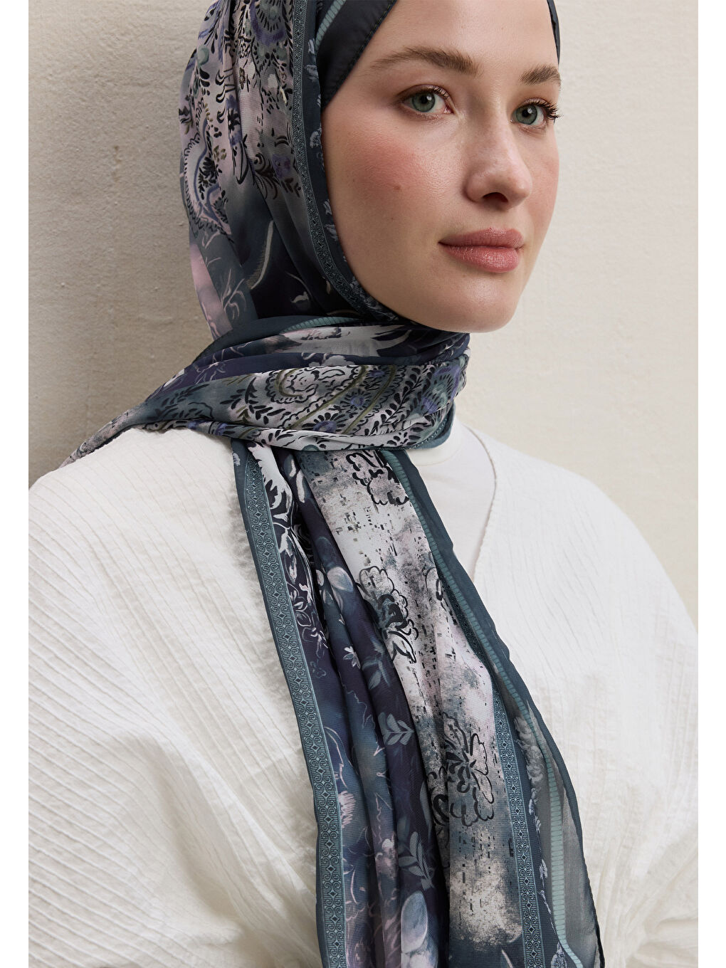 Ellen Desen İpek Krep Şal Mint Yeşili-3