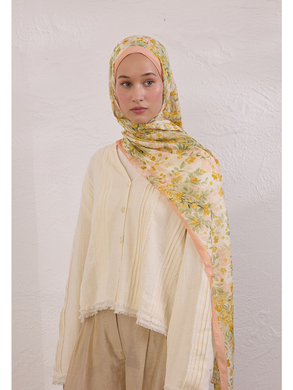 Pembe Emmett Desen Rami Şal Somon-1