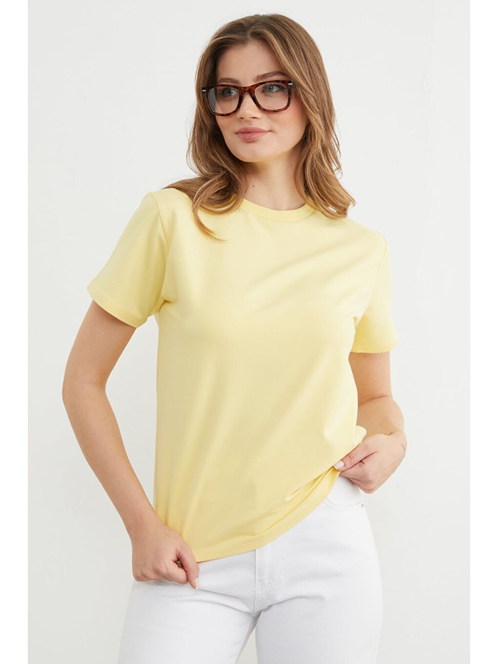 Sarı Basic Bisiklet Yaka Tişört