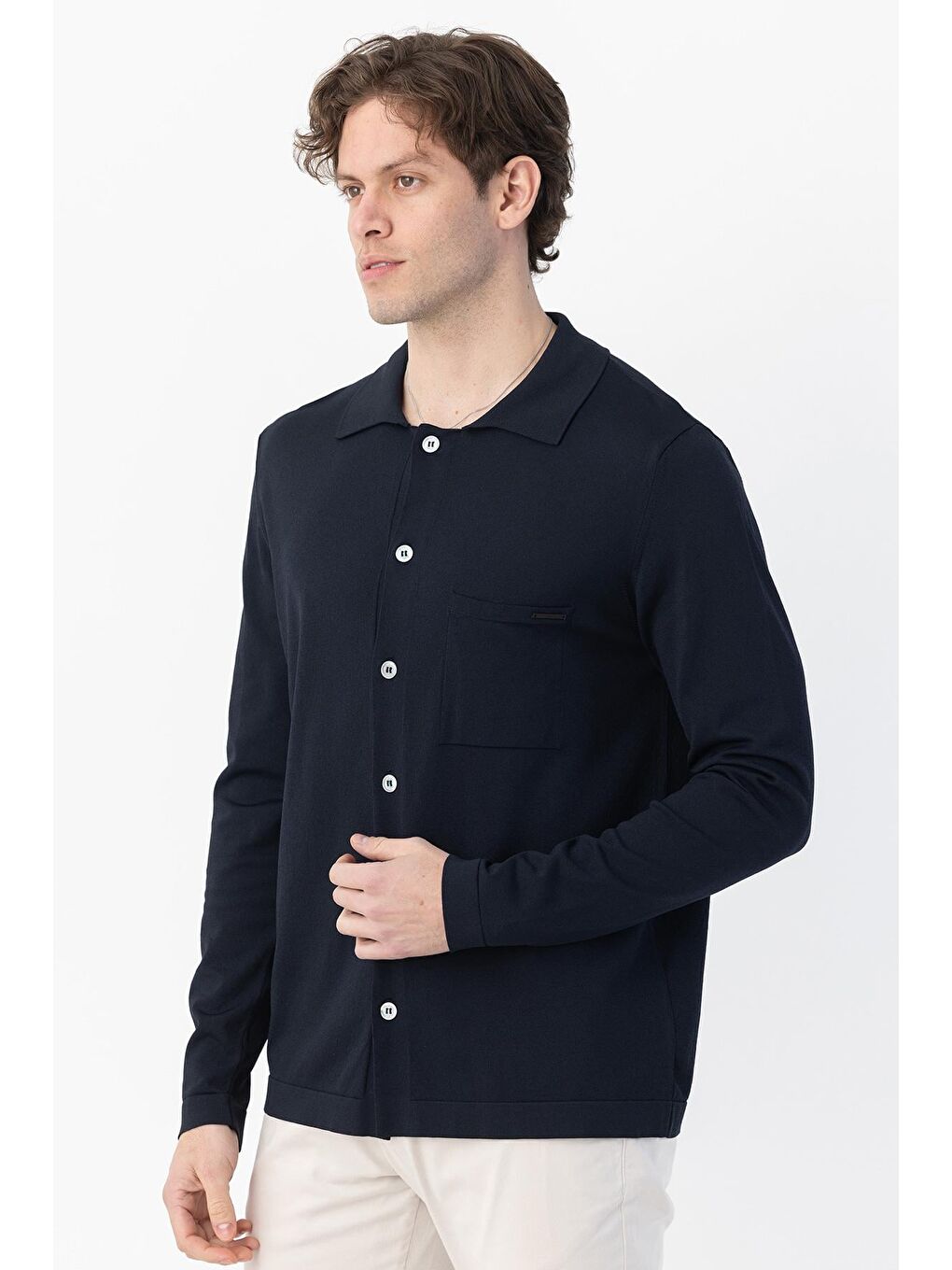 Giotelli Lacivert Regular Fit Triko Yarım Balıkçı Yaka Erkek Gömlek-3