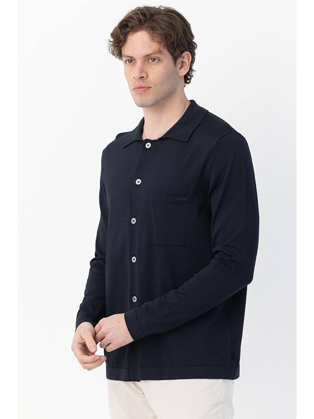 Giotelli Lacivert Regular Fit Triko Yarım Balıkçı Yaka Erkek Gömlek-4