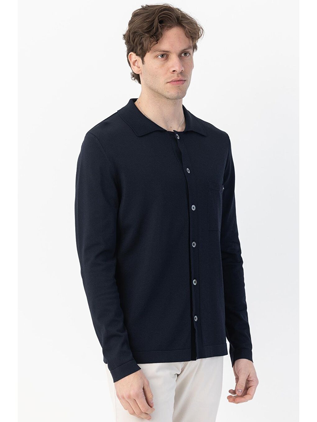 Giotelli Lacivert Regular Fit Triko Yarım Balıkçı Yaka Erkek Gömlek-5