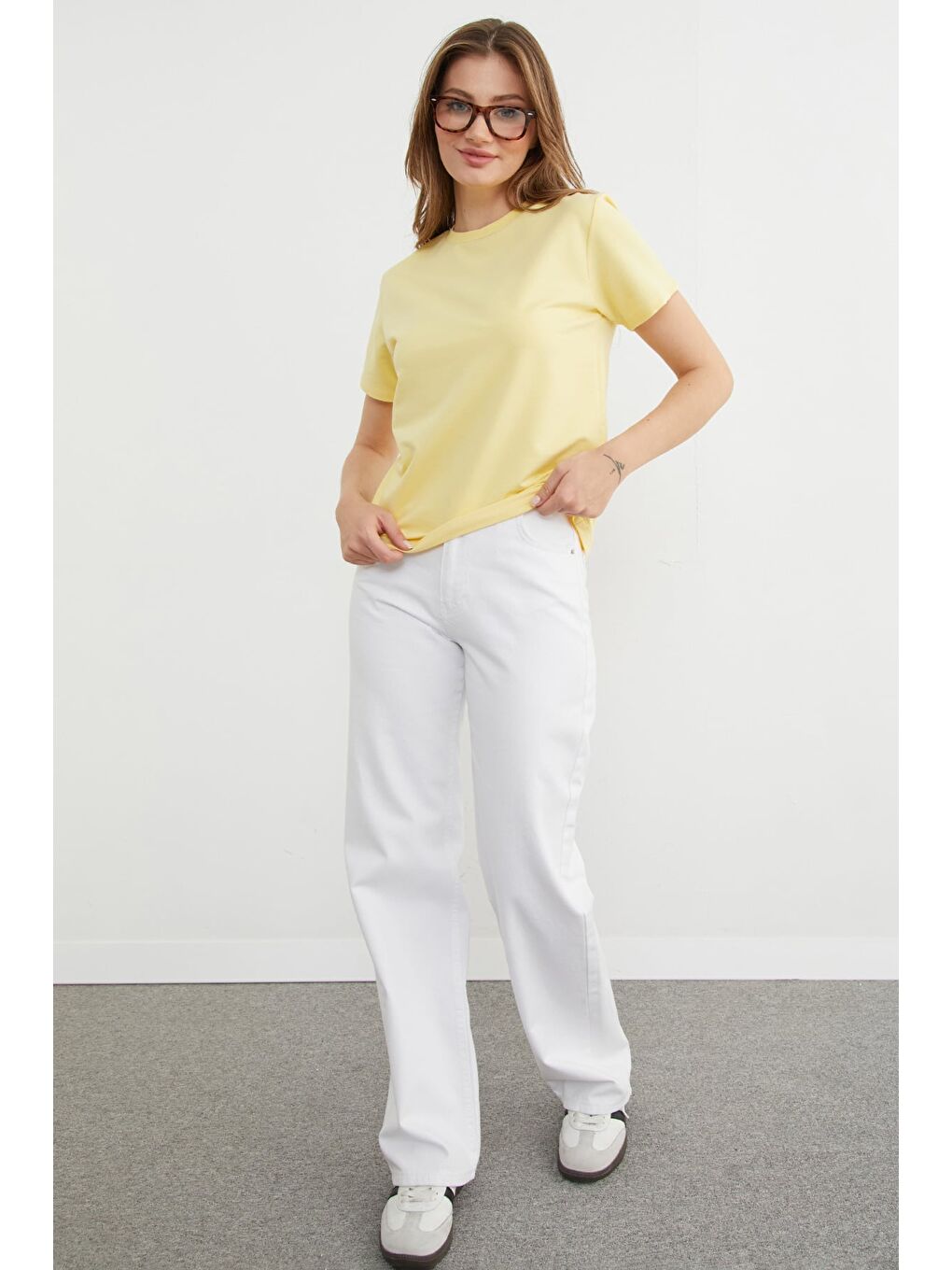 Sarı Basic Bisiklet Yaka Tişört-1