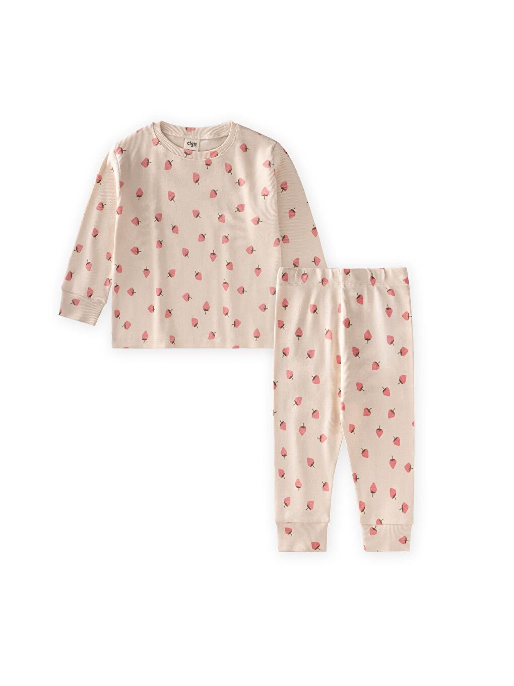 Desenli Fitilli Pijama Takım 1-6 Yaş Ekru