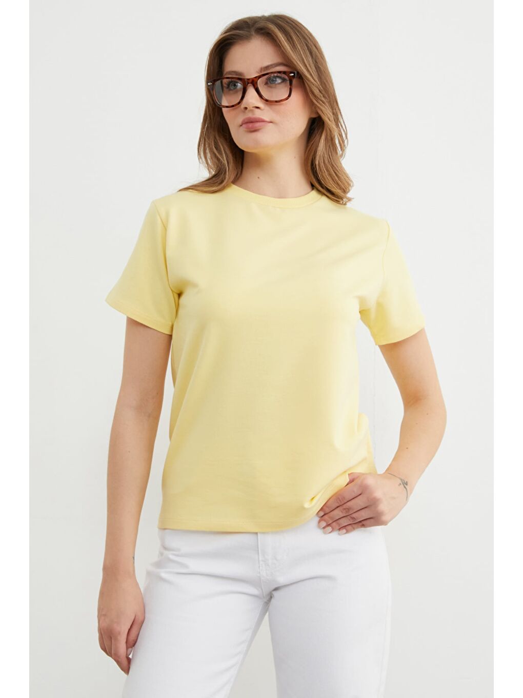 Sarı Basic Bisiklet Yaka Tişört-2