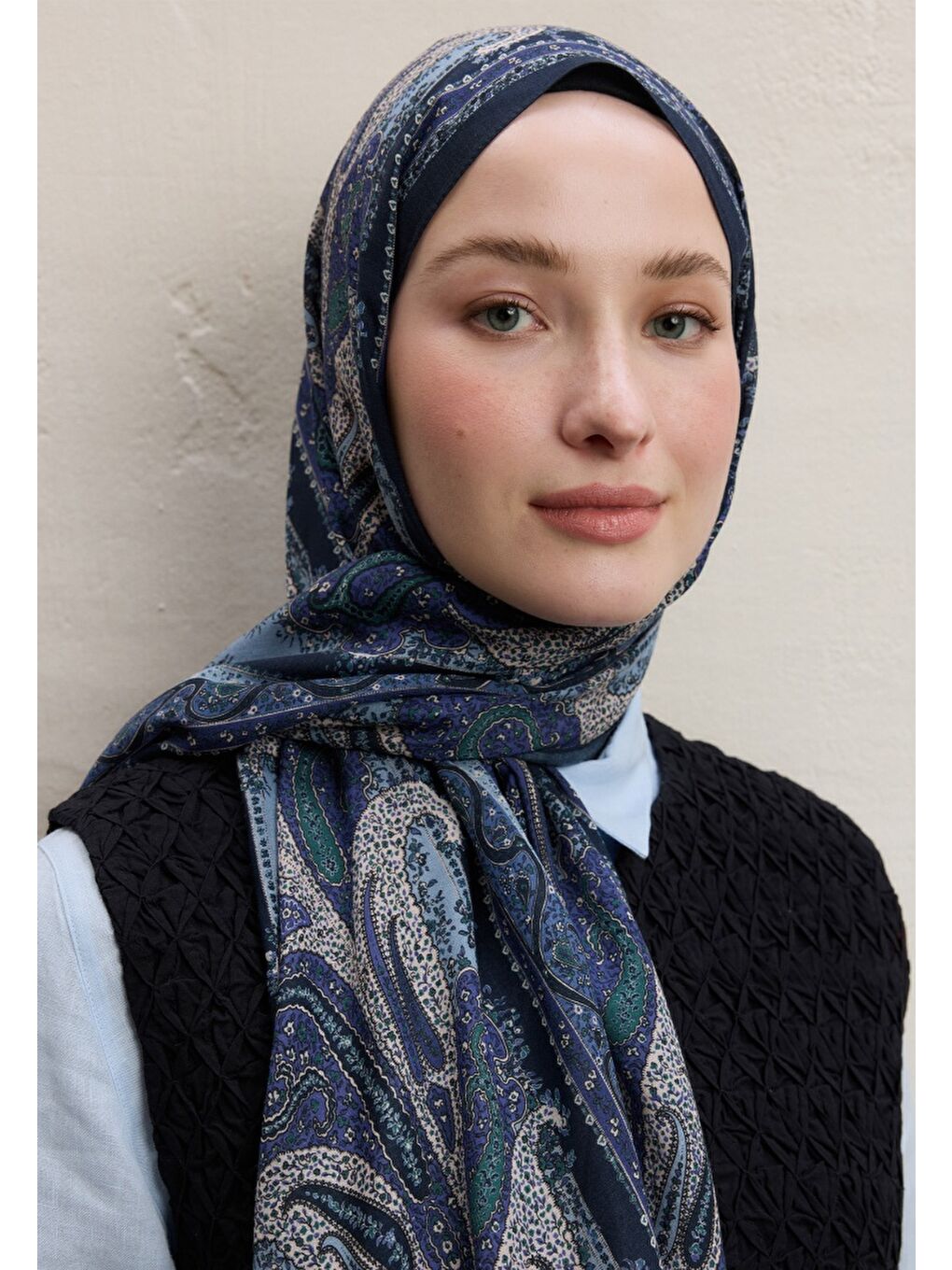 Paısley Elegance Desen Şal Lacivert-1