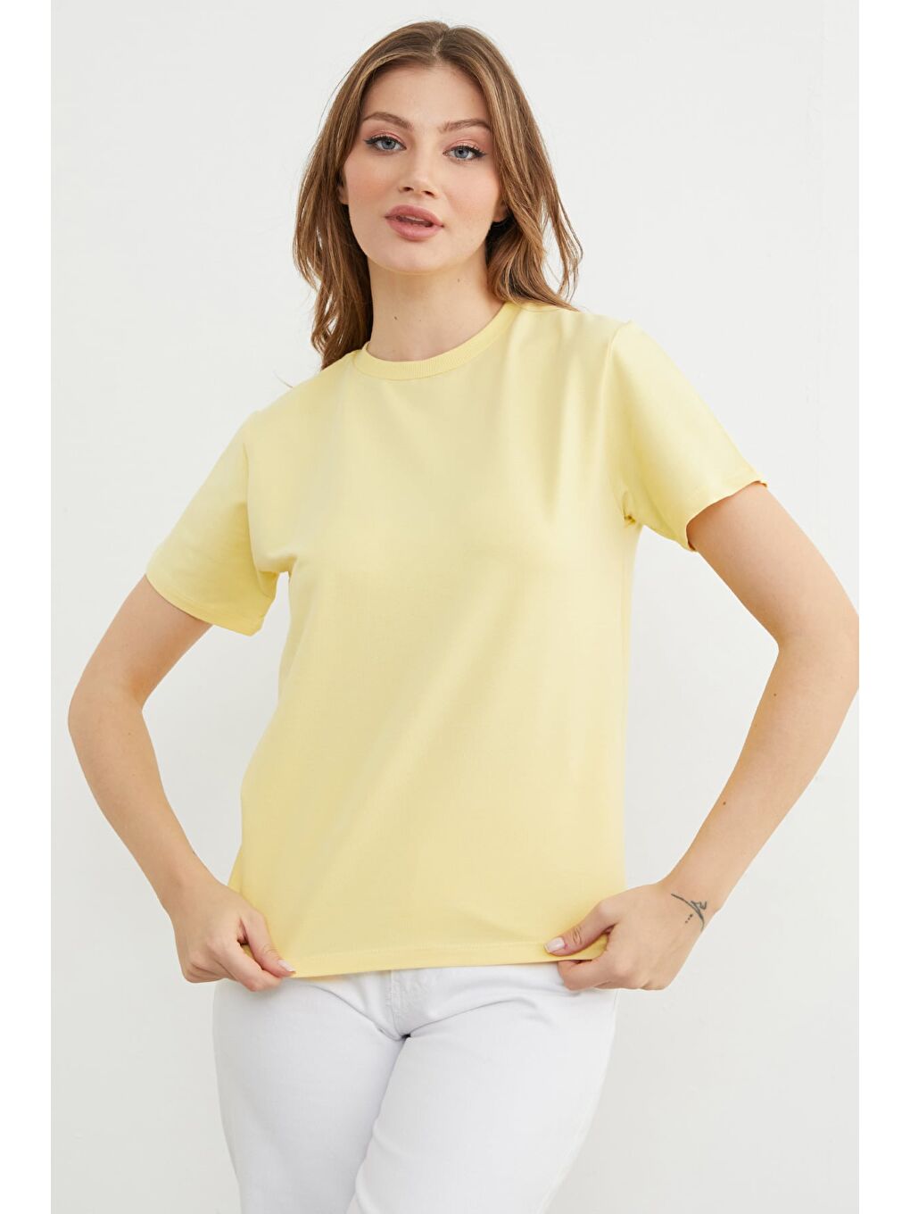 Sarı Basic Bisiklet Yaka Tişört-3