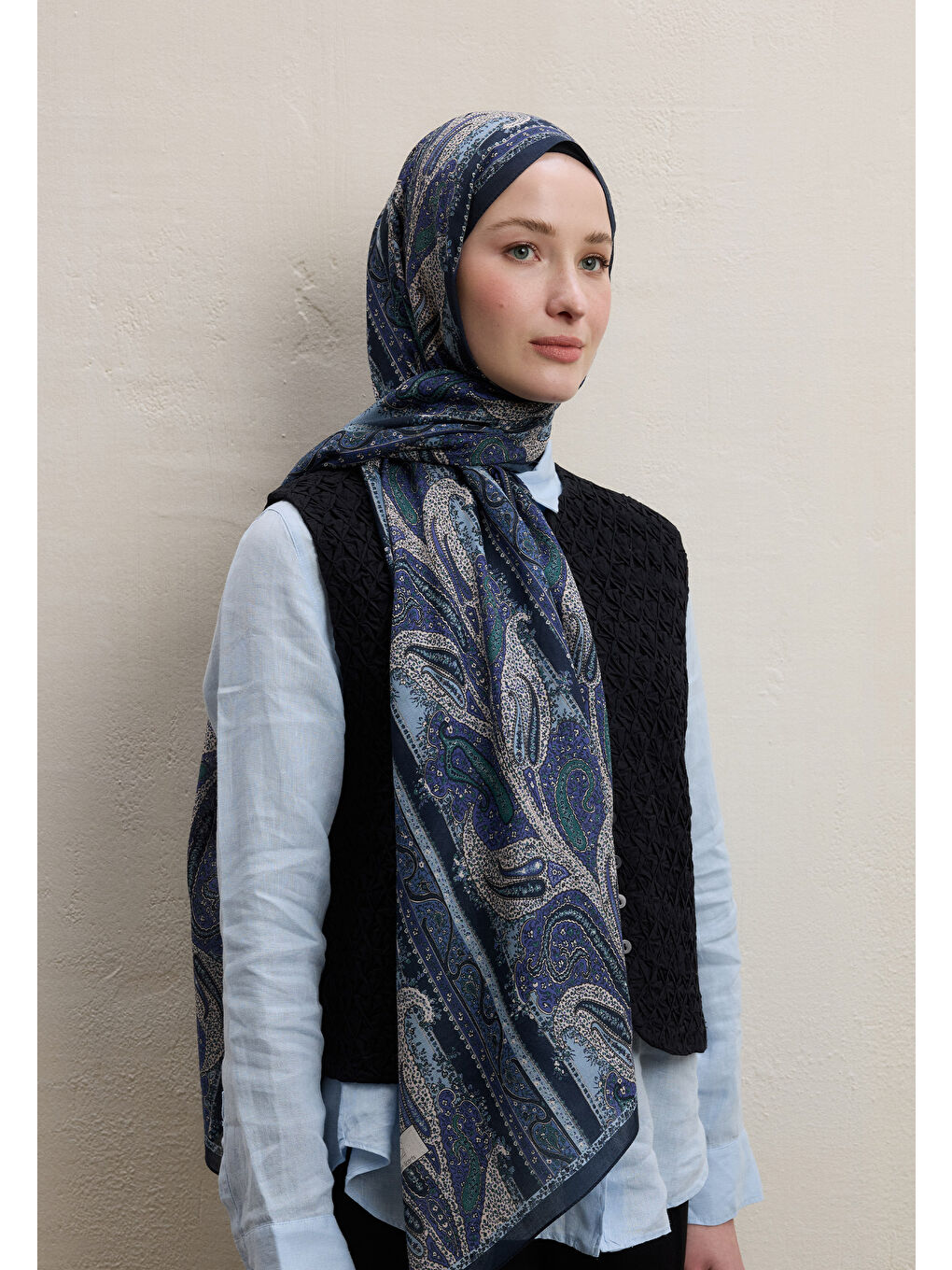 Paısley Elegance Desen Şal Lacivert-2