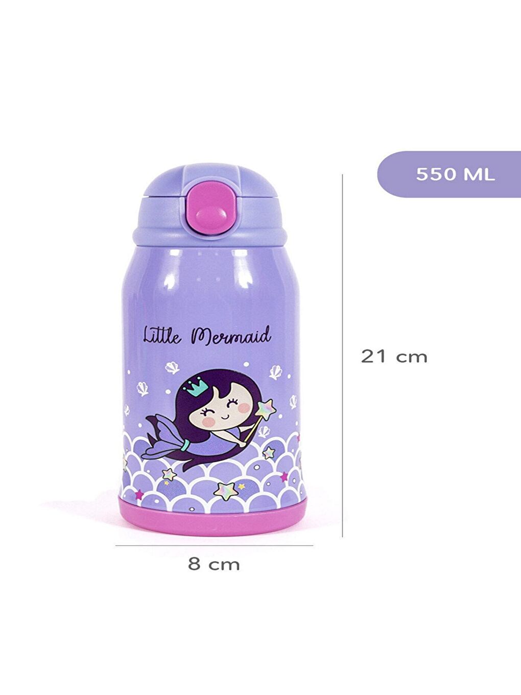 Çelik Çocuk Matarası Çantalı Küçük Deniz Kızı 550 m-4