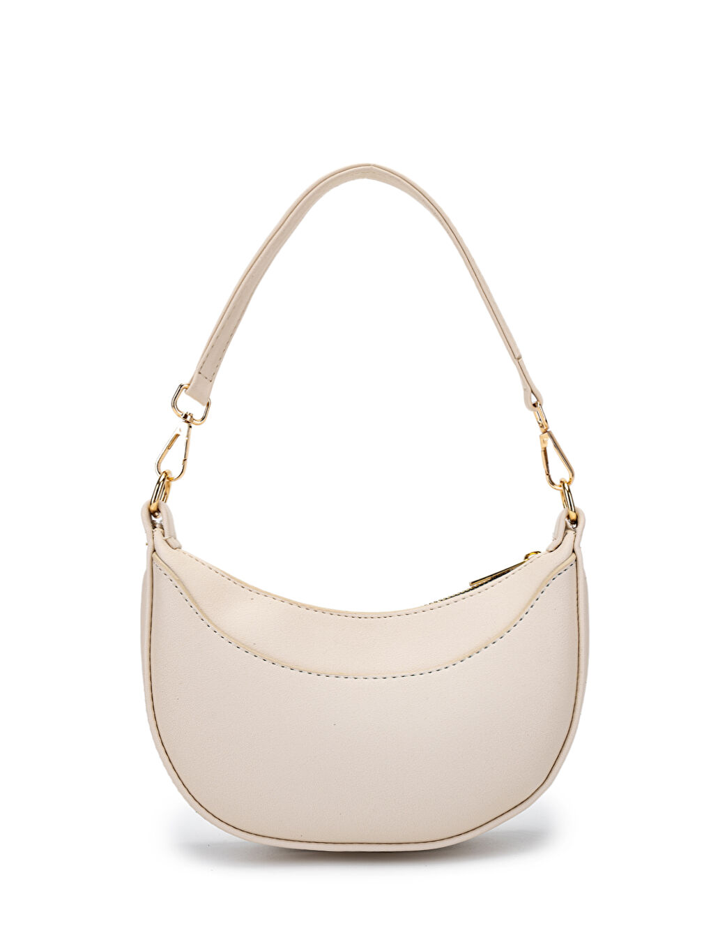 Ekru Suni Deri Yarım Ay Kadın Baget Çanta Lance Krem