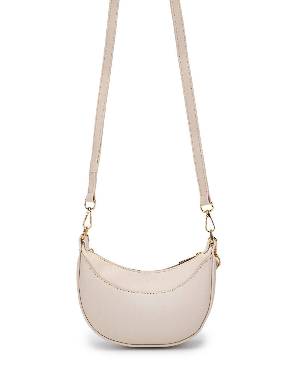 Ekru Suni Deri Yarım Ay Kadın Baget Çanta Lance Krem-2