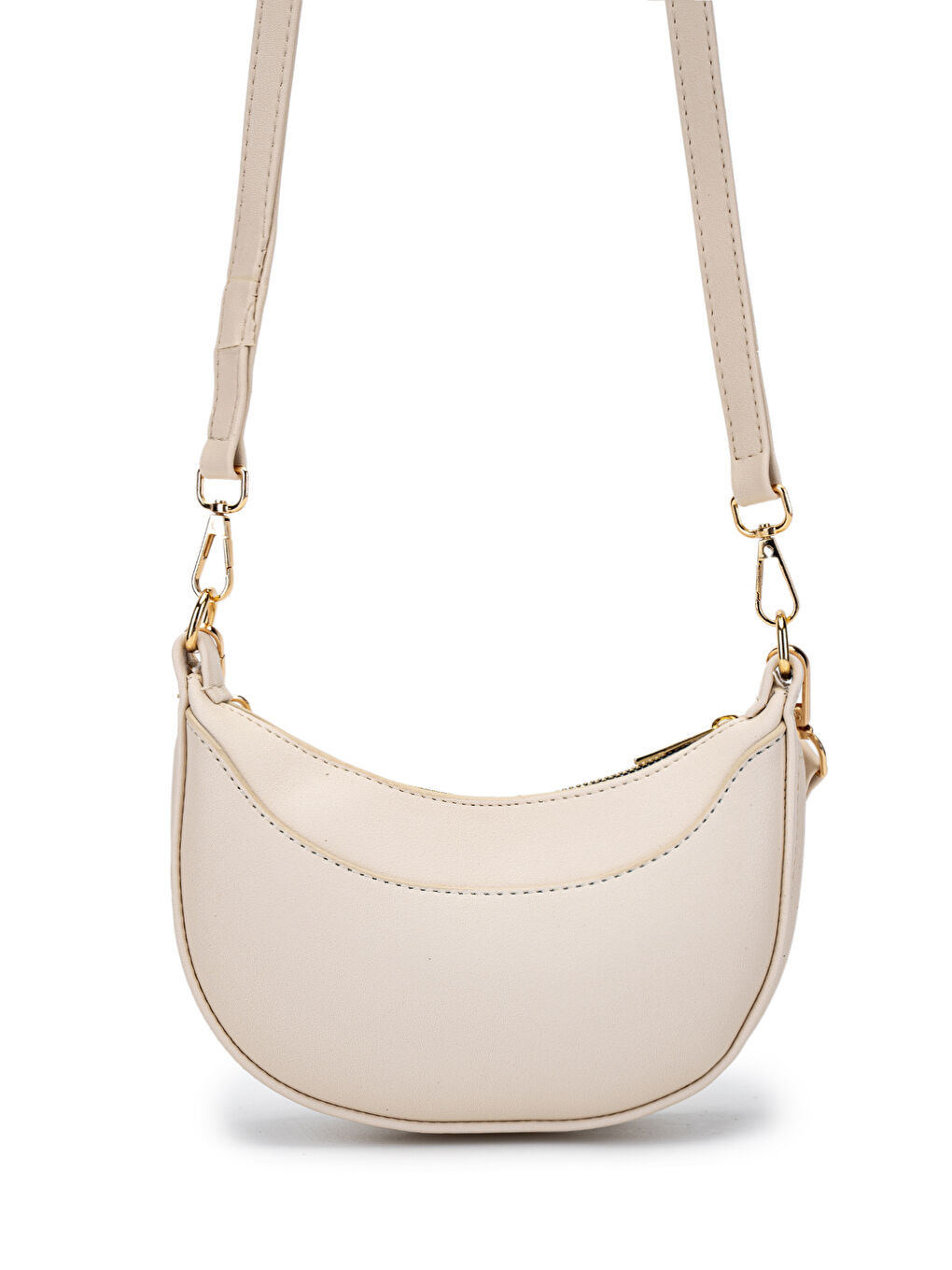 Ekru Suni Deri Yarım Ay Kadın Baget Çanta Lance Krem-3