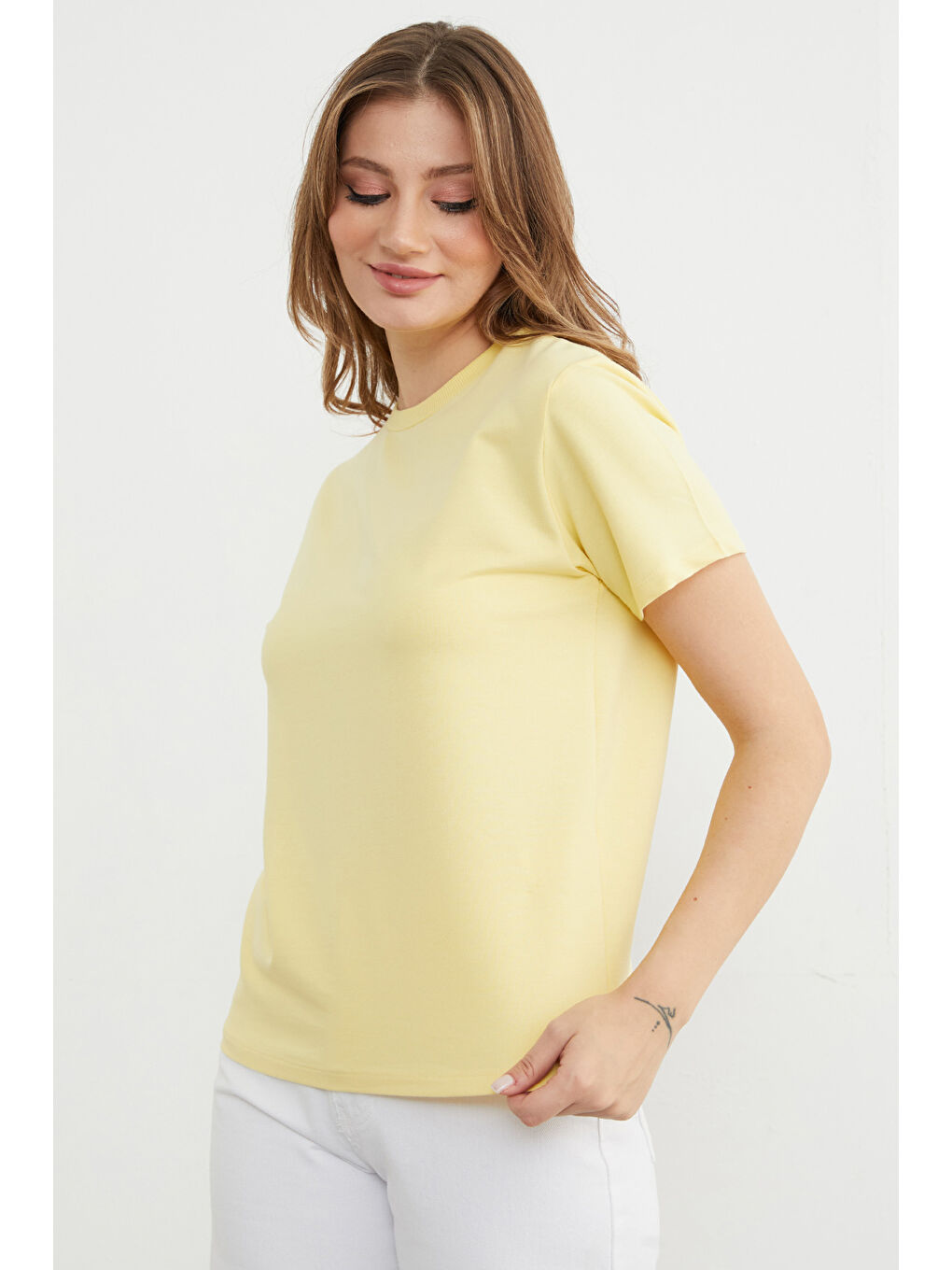 Sarı Basic Bisiklet Yaka Tişört-4