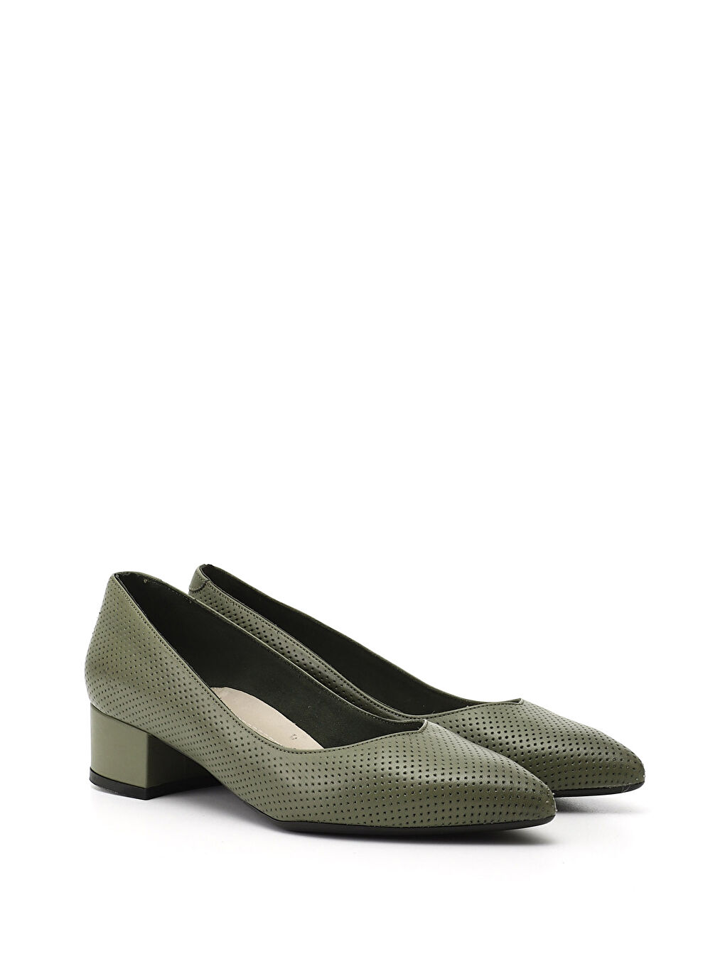 Yeşil Kadın YEŞİL Kısa Kalın Topuklu Hakiki Deri Ayakkabı-1