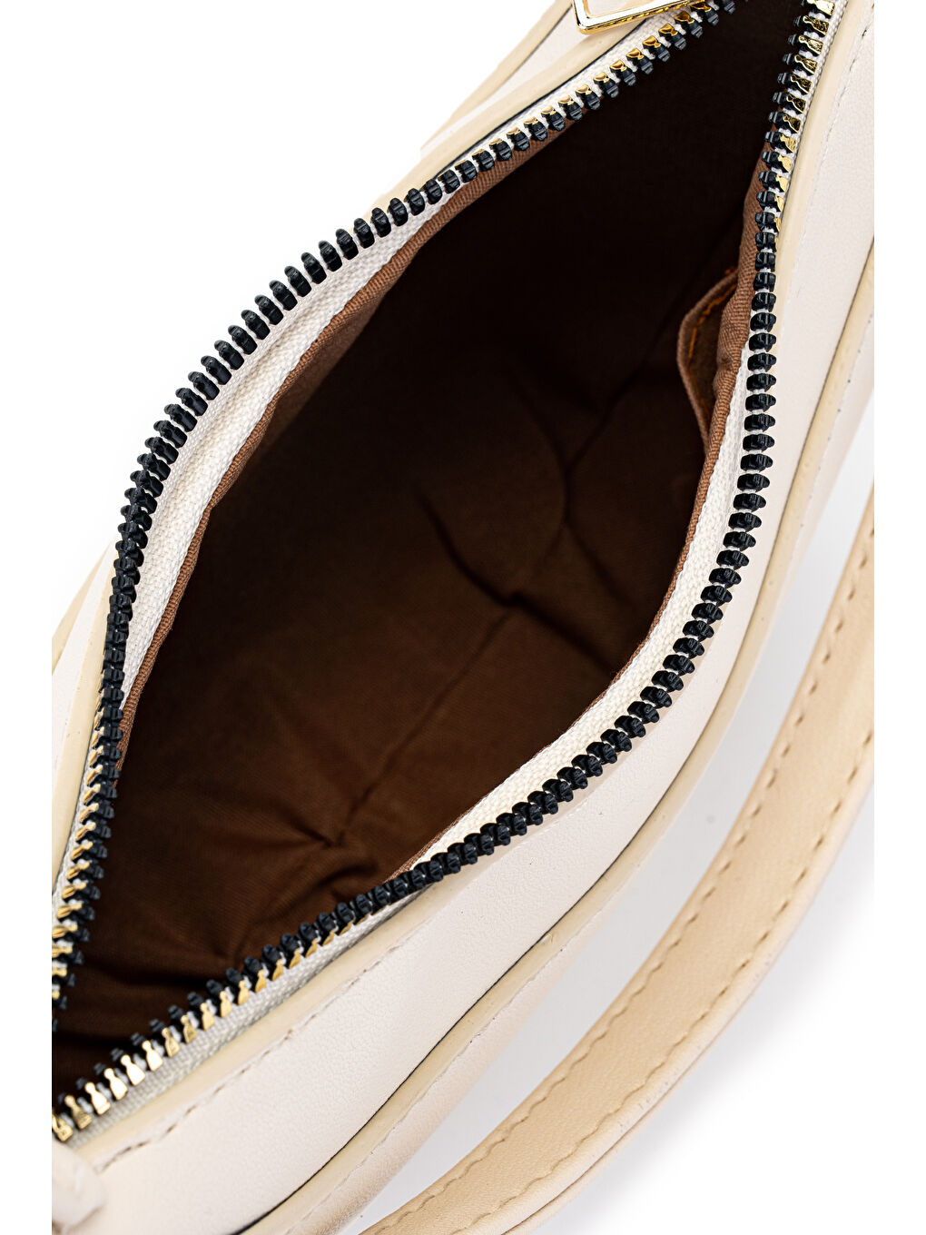 Ekru Suni Deri Yarım Ay Kadın Baget Çanta Lance Krem-4