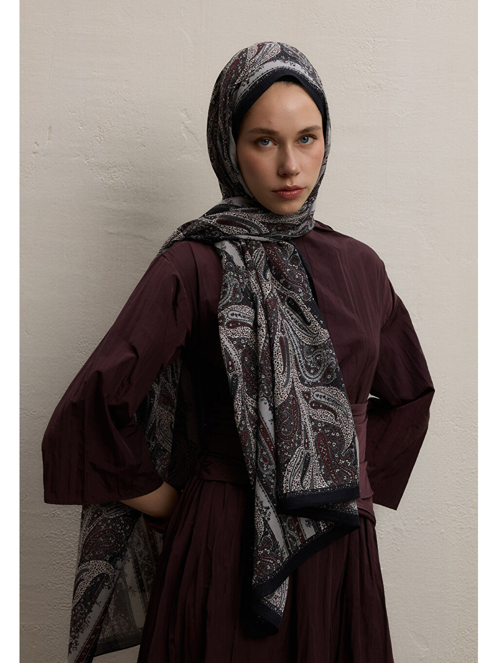 Paısley Elegance Desen Şal Siyah-3