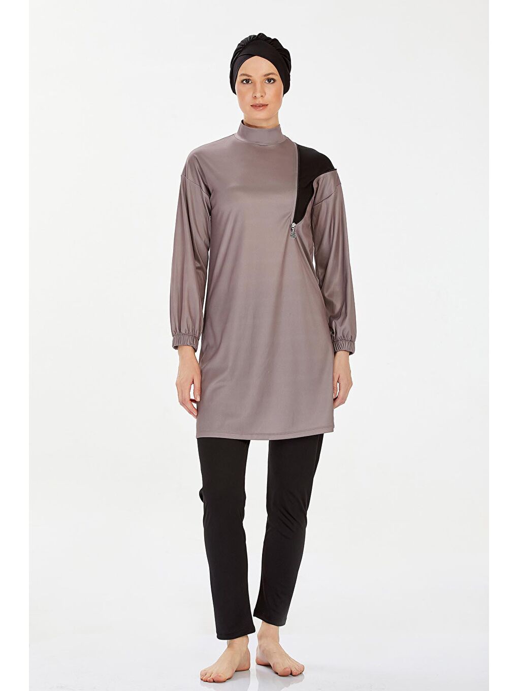 Bej Elastanlı Tam Kapalı Tesettür Mayo  Alanı 9238 Vizon-1