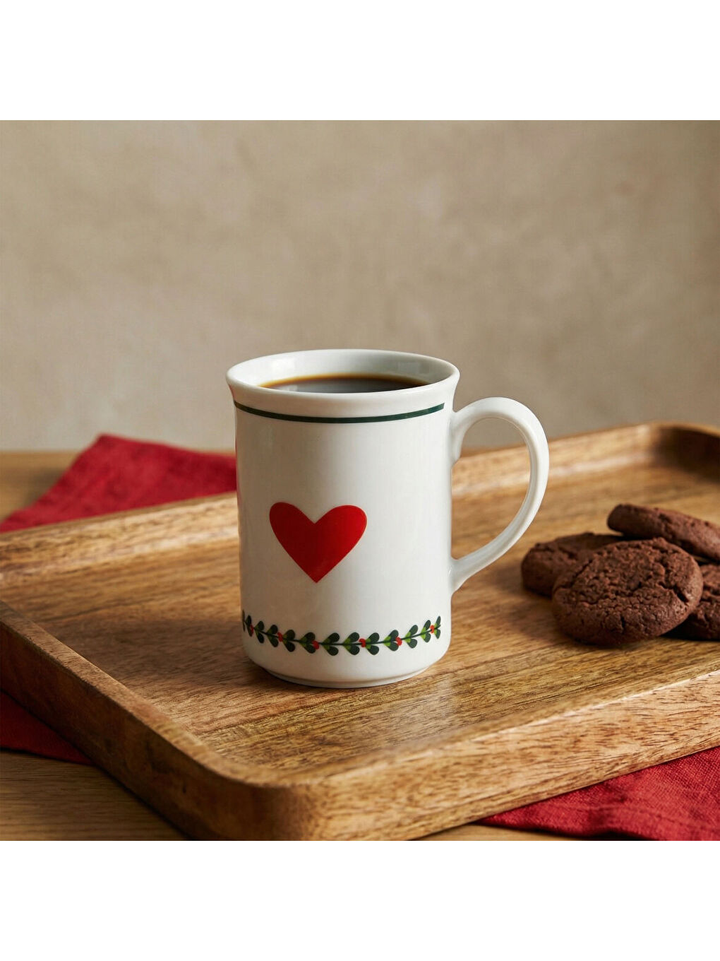 Ekru Güral El Dekoru Kalpli Mug Bardak 300 cc