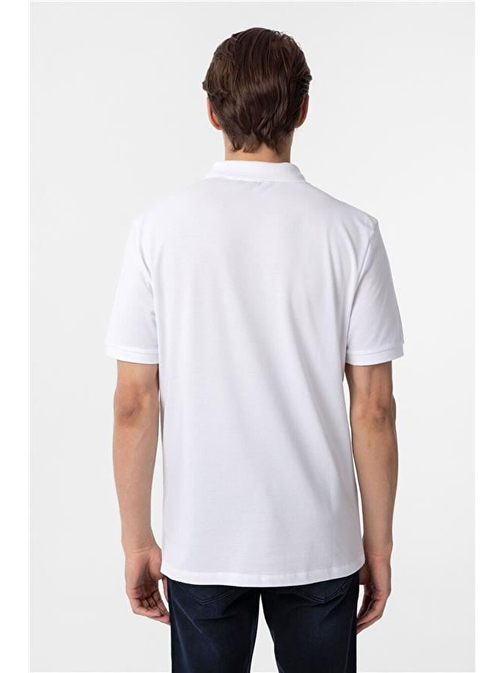 Beyaz Regular Düz Polo Yaka Tişört-4