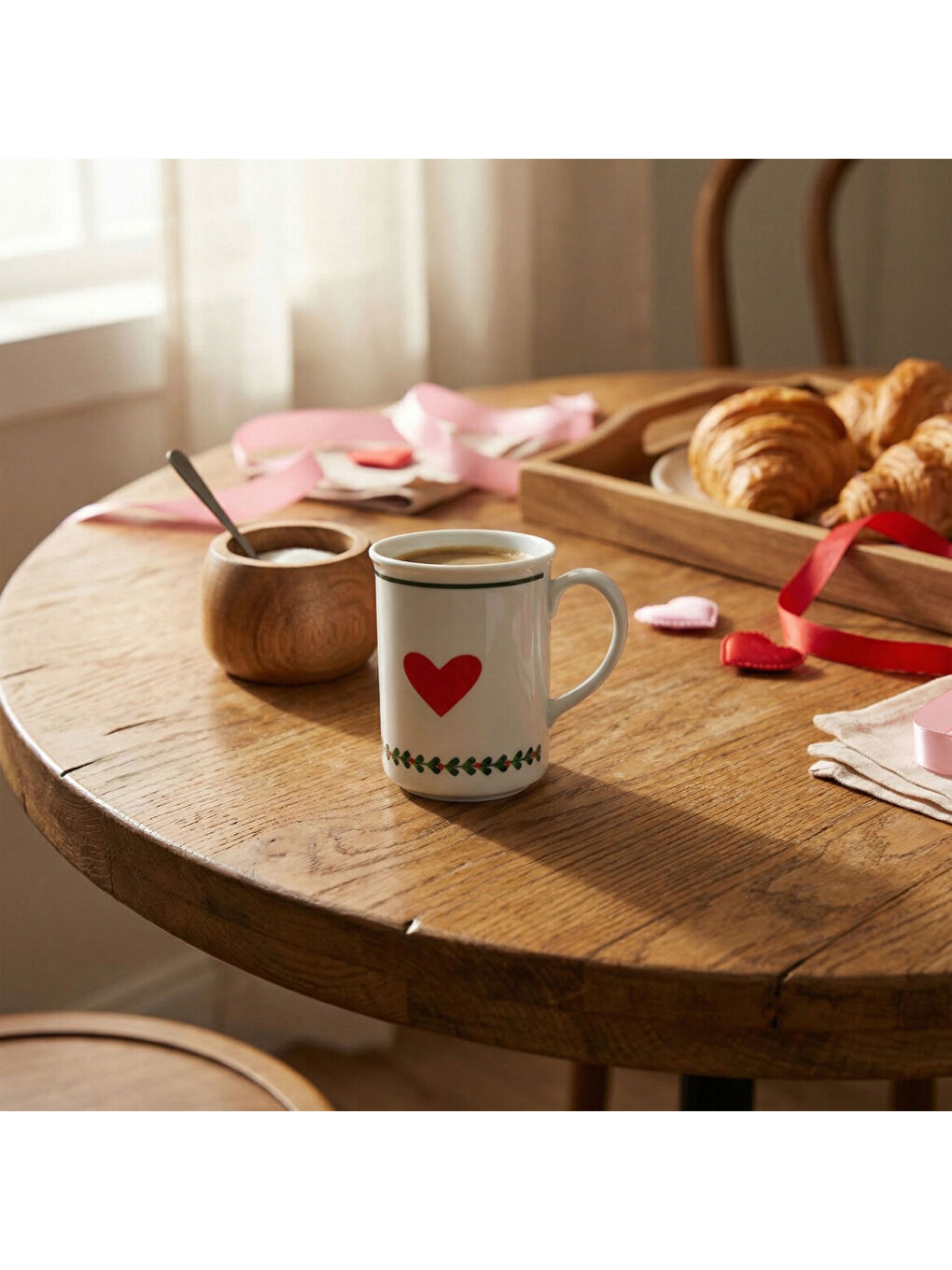 Ekru Güral El Dekoru Kalpli Mug Bardak 300 cc-1