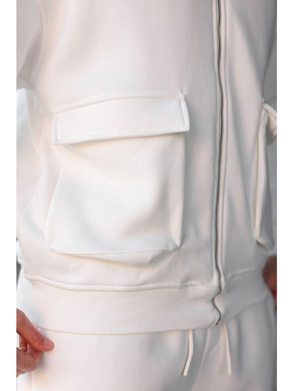 Ekru Kapüşonlu Kargo Cepli Erkek Eşofman Takımı E7342-3