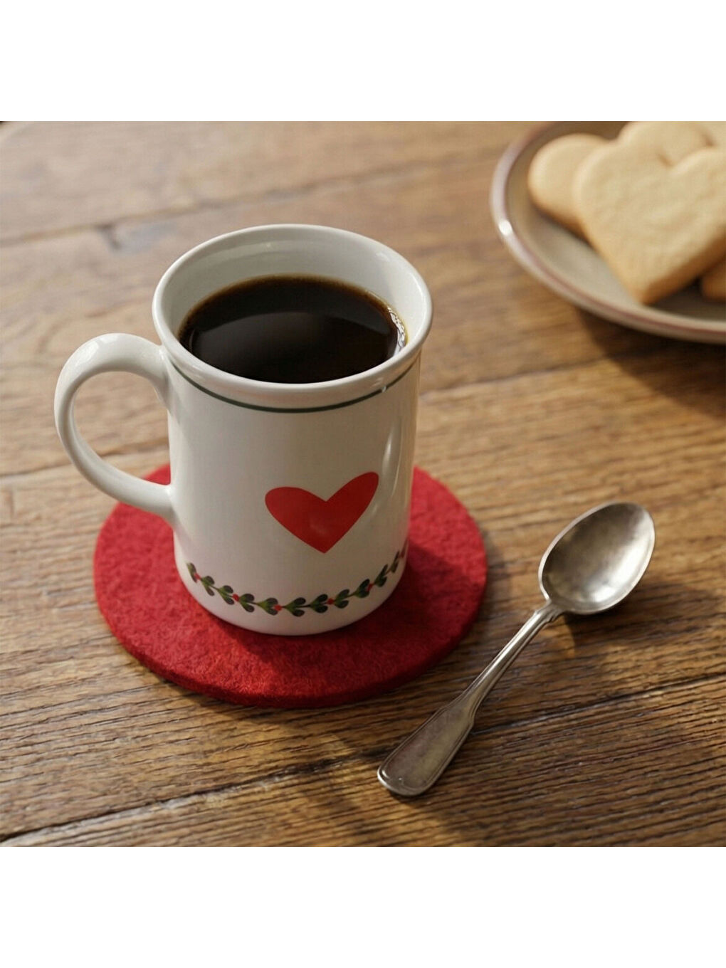 Ekru Güral El Dekoru Kalpli Mug Bardak 300 cc-2