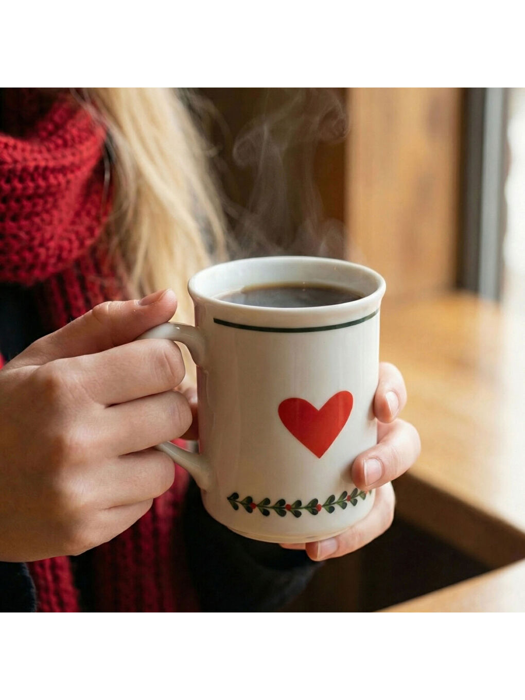 Ekru Güral El Dekoru Kalpli Mug Bardak 300 cc-3