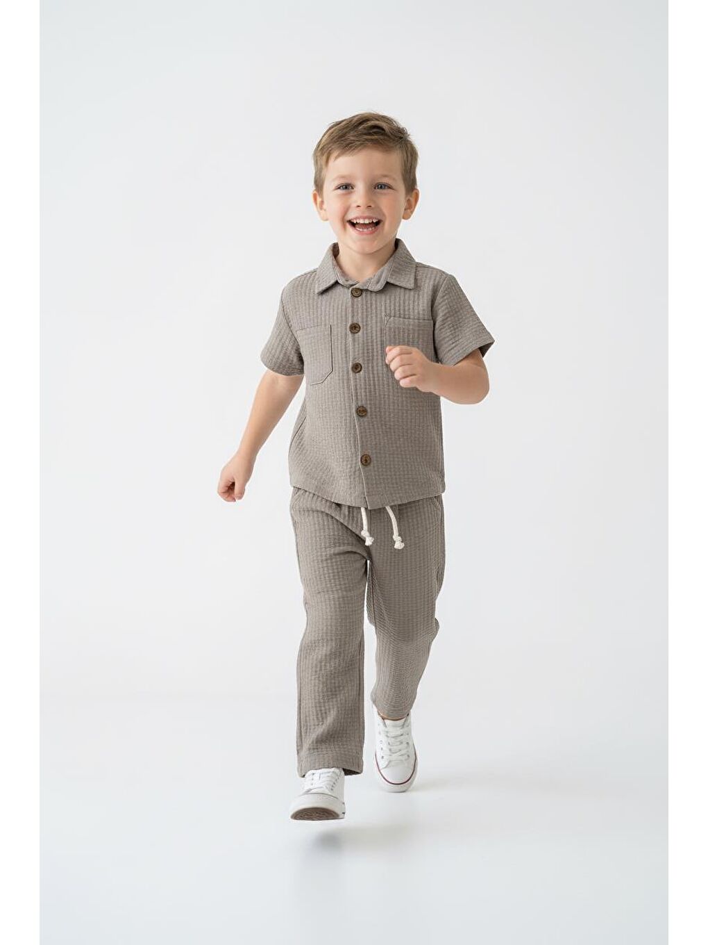 Bej Gofreli Yazlık Gömlek 2li Takım-2