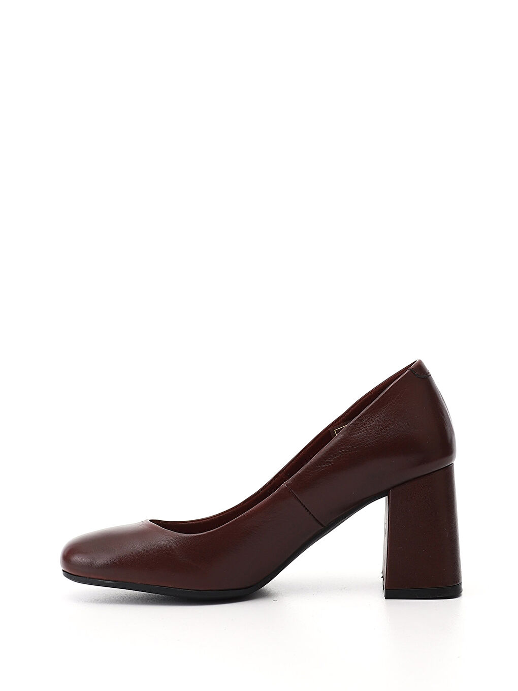 Bordo Kadın AÇIK BORDO Küt Burun Kalın Topuklu Hakiki Deri Ayakkabı-2