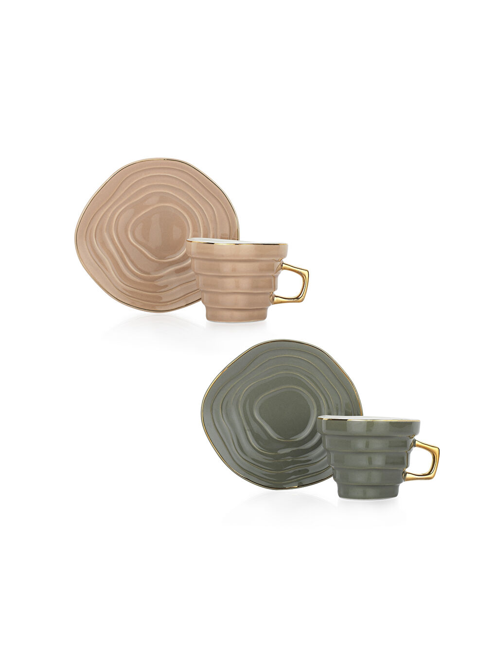 Yeşil Glossy 6 Kişilik Kahve Fincan Seti 12 Parça-Asorti04-1