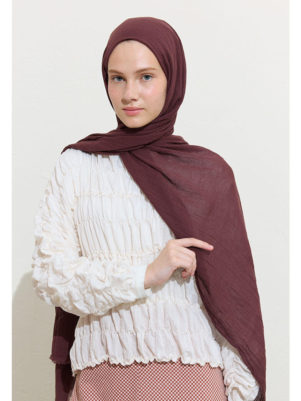 Mor Pamuklu Keten Şal Turkısh Coffee-3