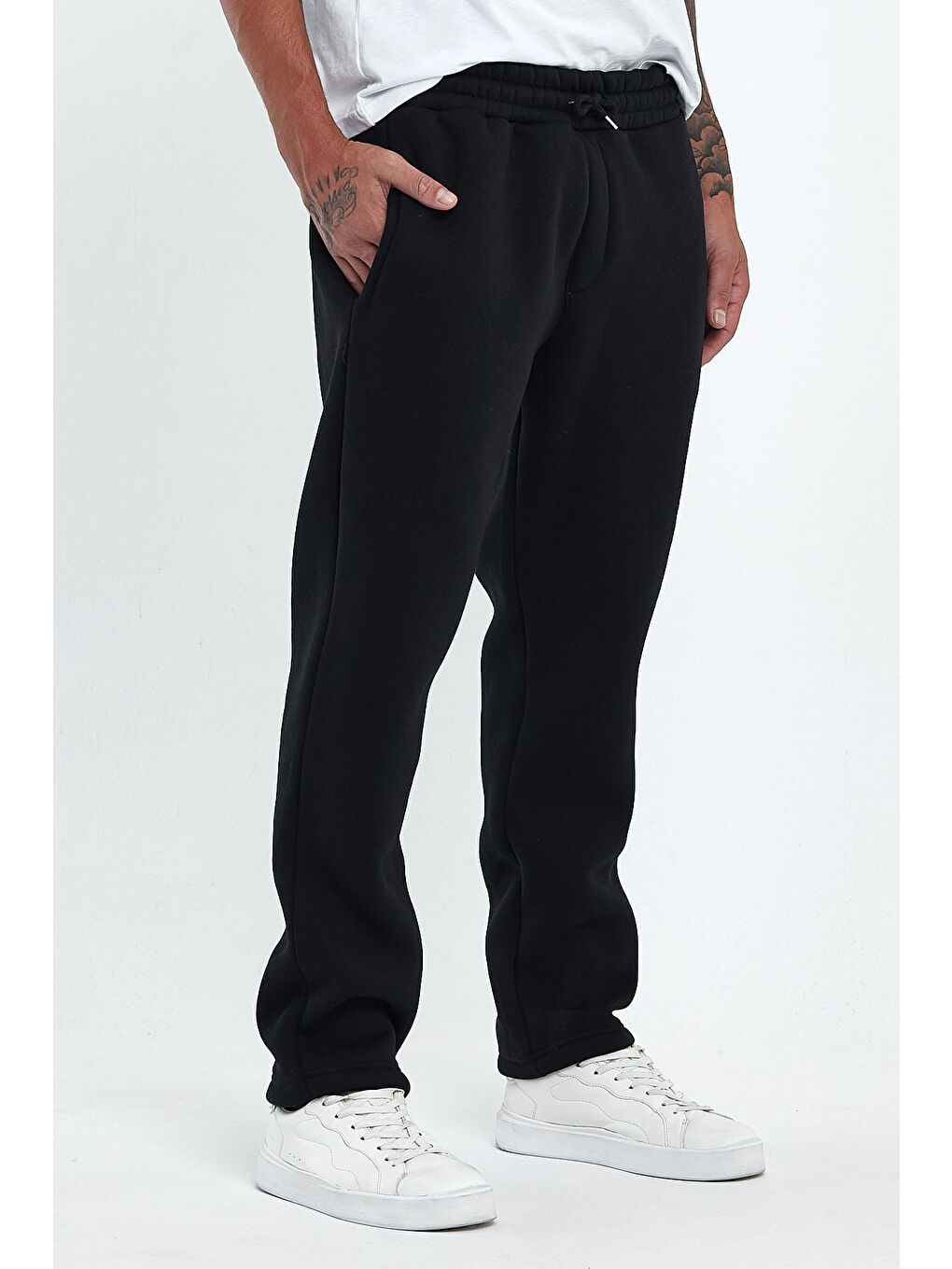 Siyah İçi Polarlı 3 İplik Kalın Brooklyn Baskılı Erkek Eşofman Altı SPR25EA70-2