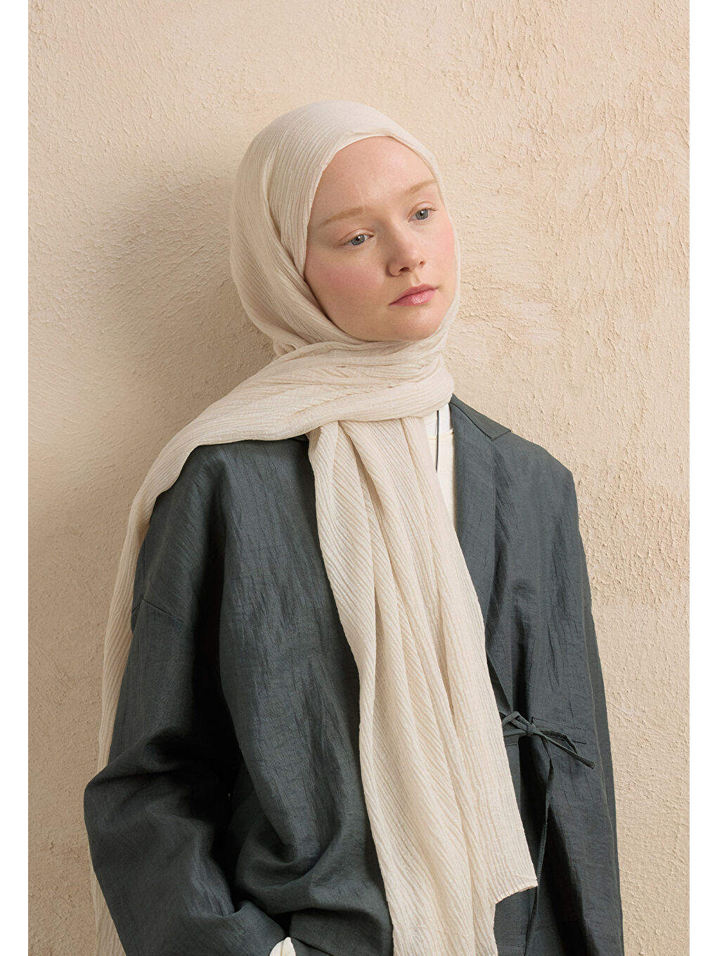 Ekru Modal Krinkıl Şal Fildişi