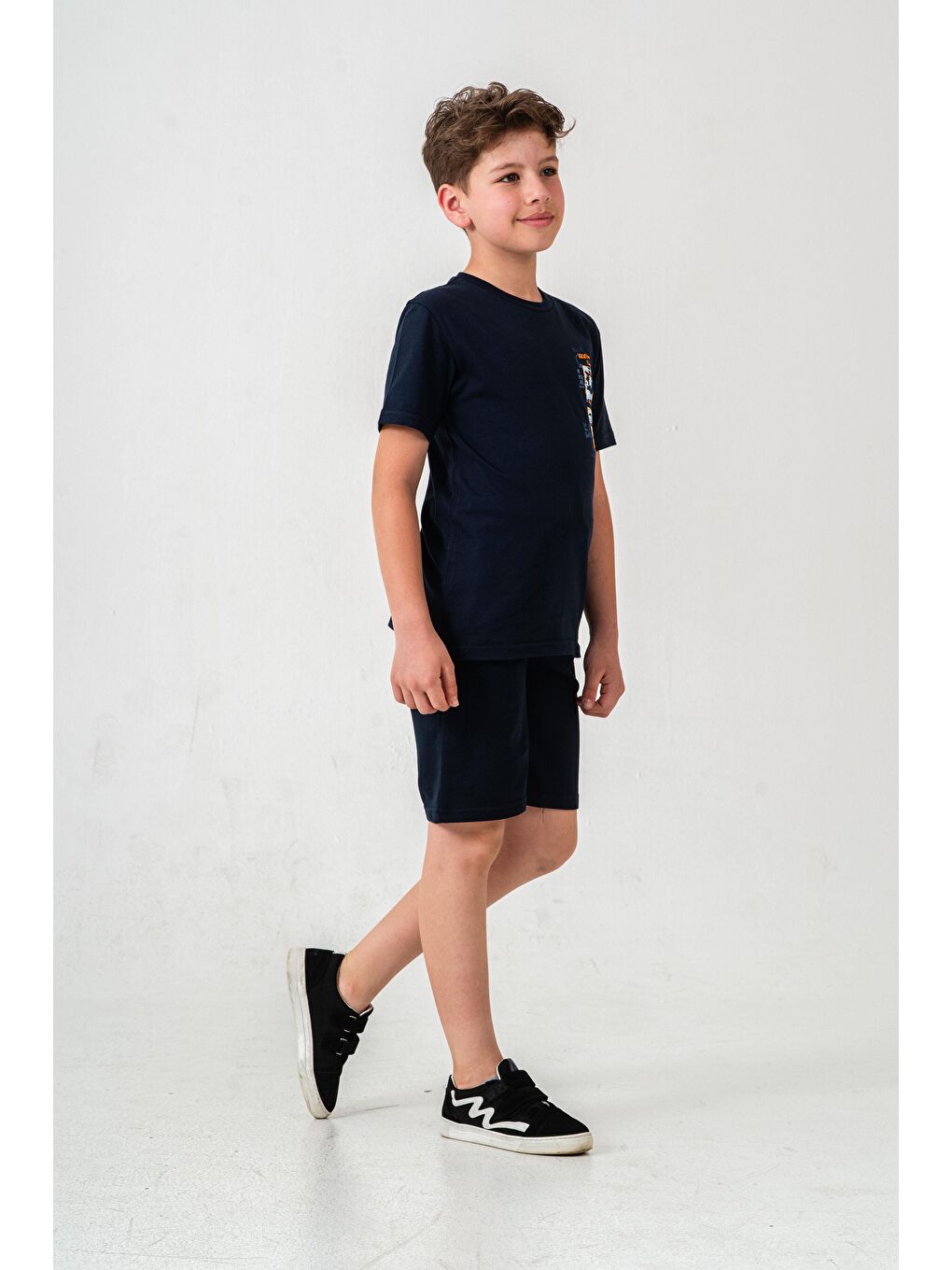 Lacivert Vacation Time Baskılı Bacak  Baskı Detaylı  Erkek Çocuk Şort - Tişört Takımı-3