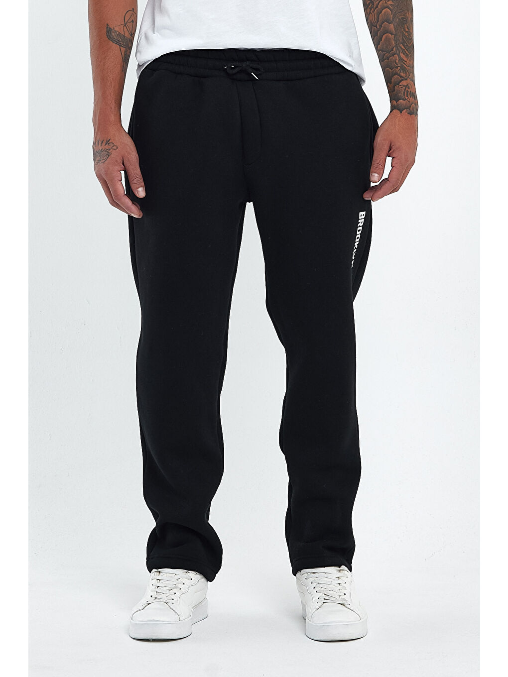 Siyah İçi Polarlı 3 İplik Kalın Brooklyn Baskılı Erkek Eşofman Altı SPR25EA70-4