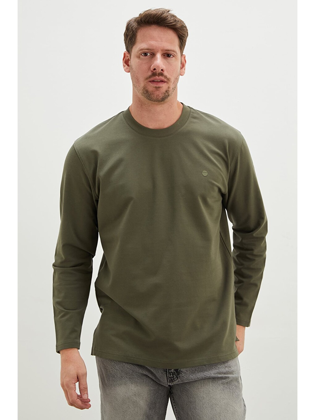 Yeşil Baskılı Bisiklet Yaka Sweatshirt