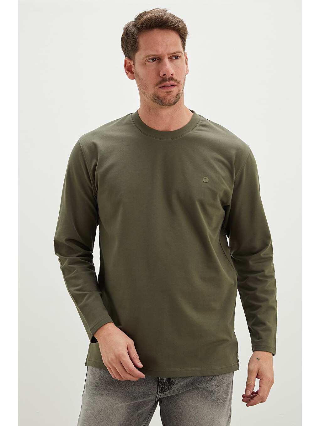 Yeşil Baskılı Bisiklet Yaka Sweatshirt-1