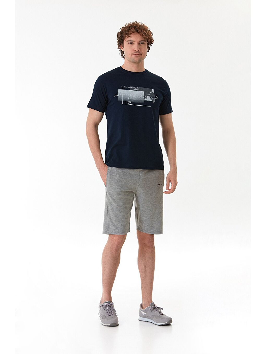 Gri Energy Zone Yazı Baskılı Cepli Şort