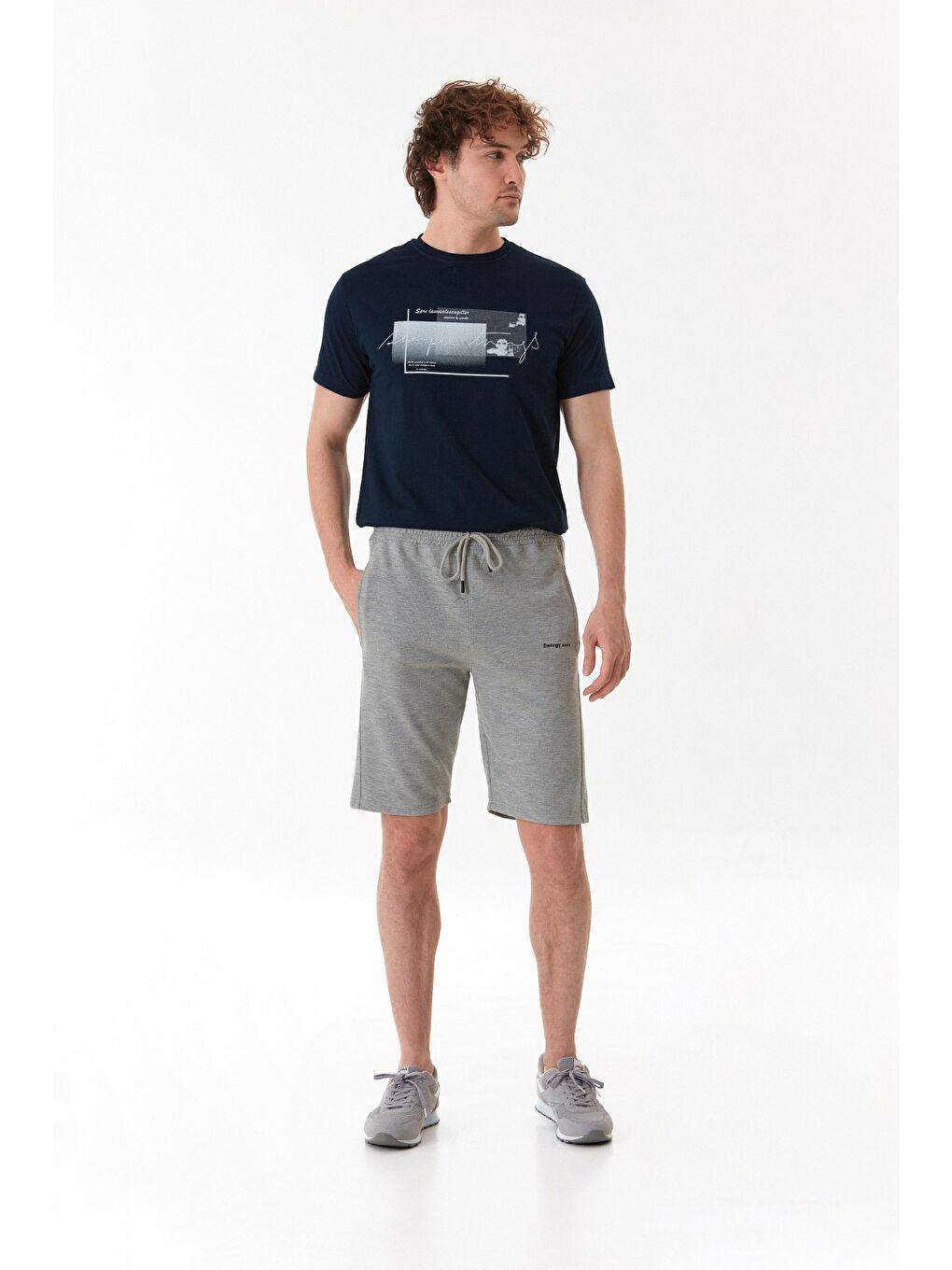 Gri Energy Zone Yazı Baskılı Cepli Şort-1