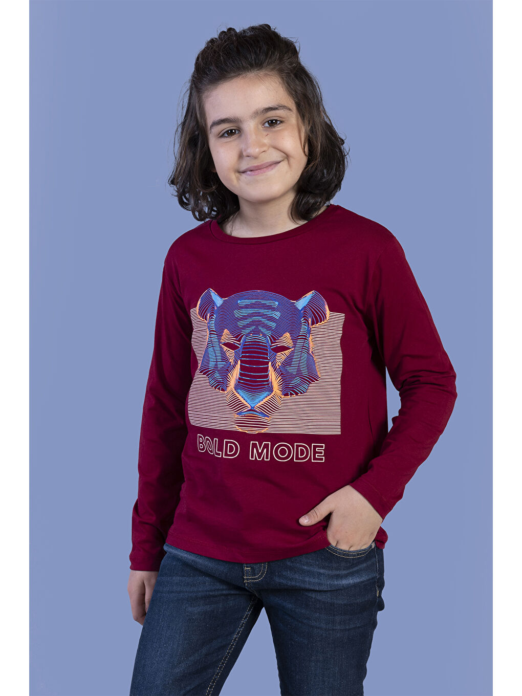 Bordo Erkek Çocuk Kabartma Baskılı Tişört