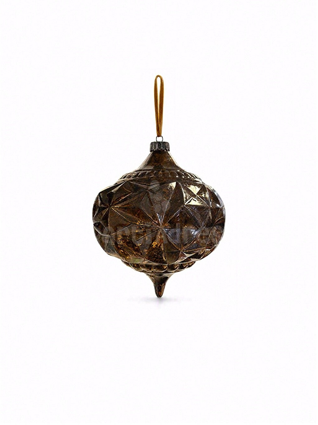 Yılbaşı Topu Kahverengi Cam Görünümlü – Geometrik Desen Vintage Çam Ağacı Süsü 18 Cm-1
