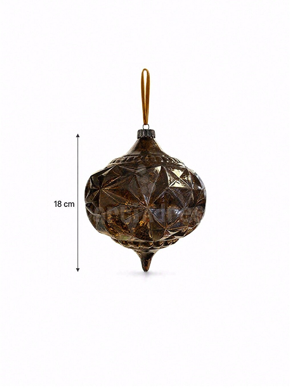 Yılbaşı Topu Kahverengi Cam Görünümlü – Geometrik Desen Vintage Çam Ağacı Süsü 18 Cm-2