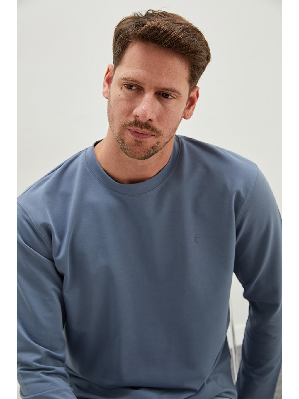Mavi Baskılı Bisiklet Yaka Sweatshirt-2