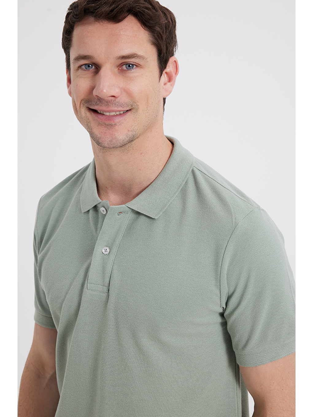 Erkek Slim Fit Dar Kesim %100 Pamuk Kısa Kollu Polo Yaka Yeşil Tişört-1