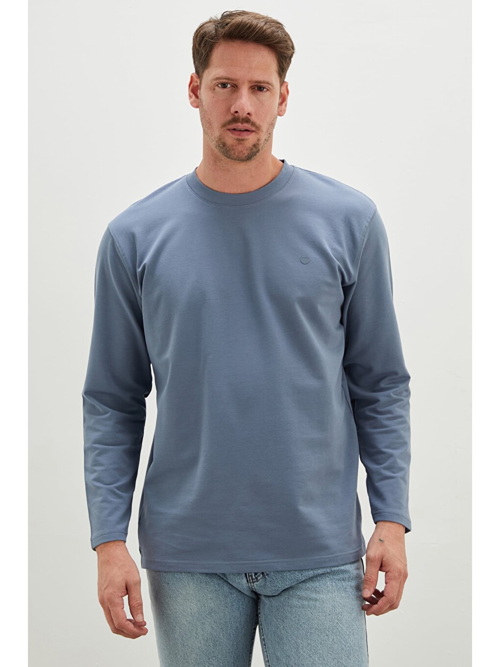Mavi Baskılı Bisiklet Yaka Sweatshirt-3