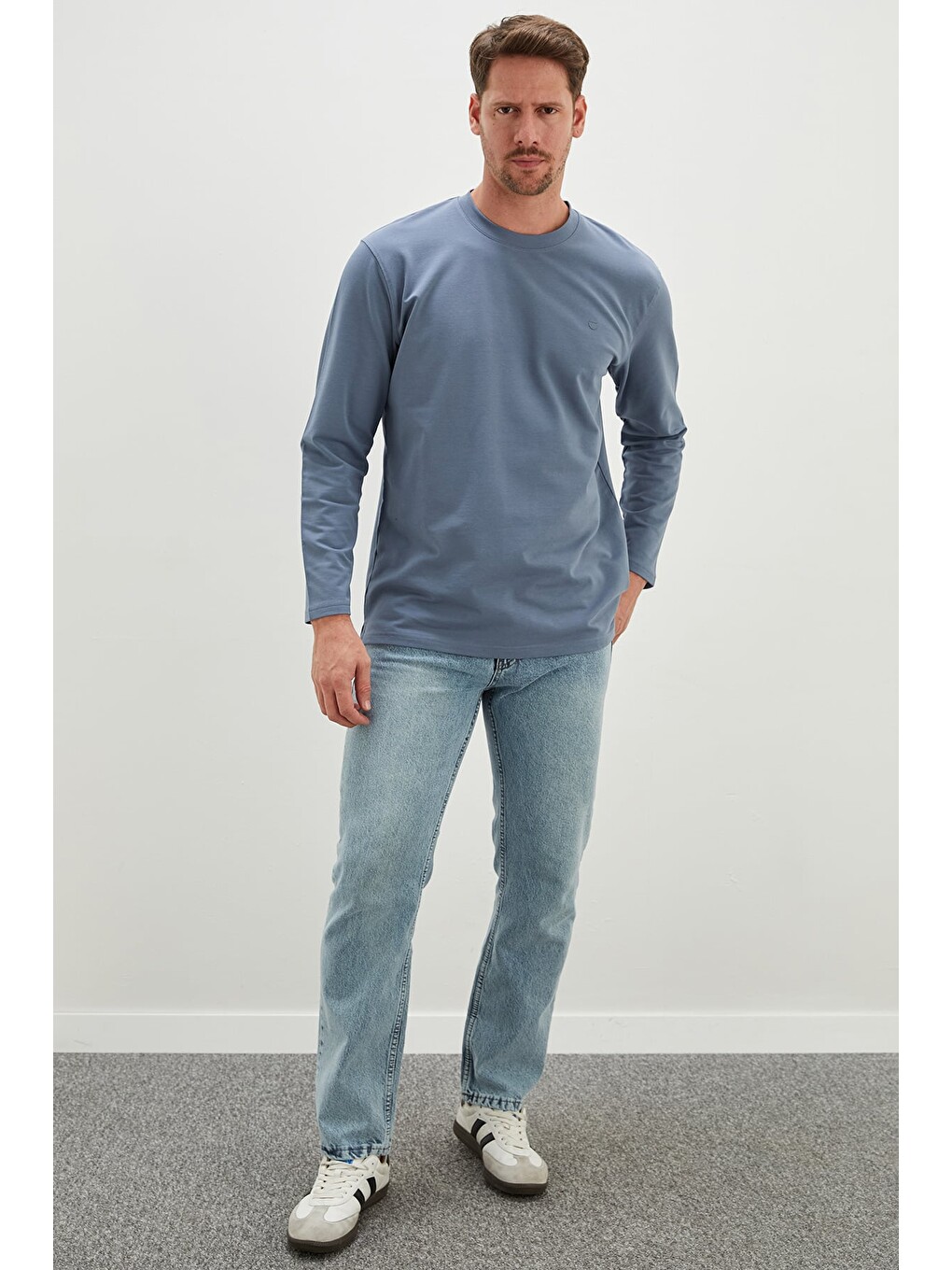 Mavi Baskılı Bisiklet Yaka Sweatshirt-4