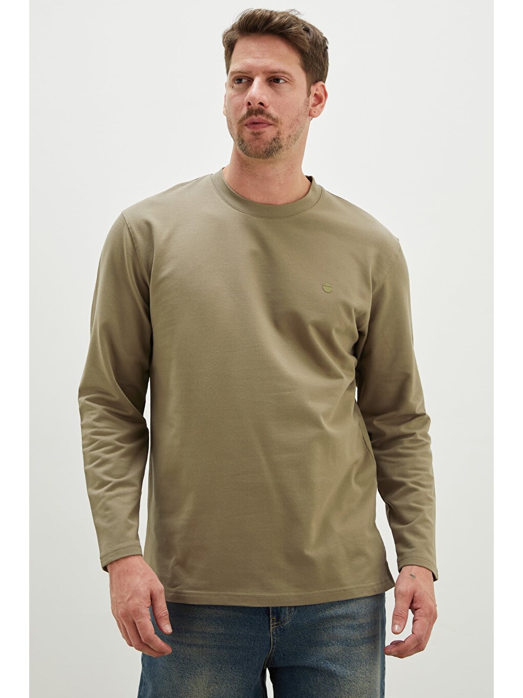 Haki Baskılı Bisiklet Yaka Sweatshirt-1